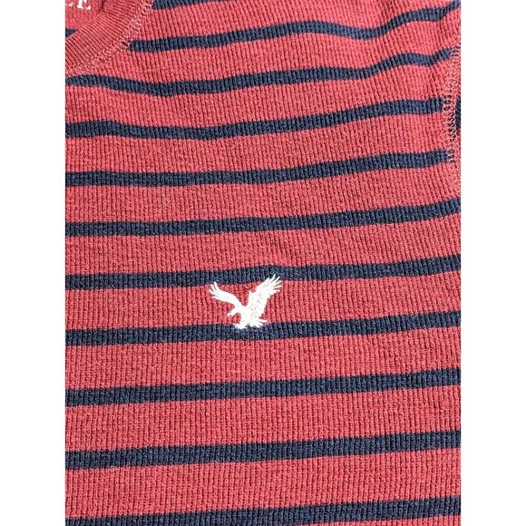 American Eagle Vintage Fit Shirt Mens Size Large Red Blue Stripe Thermal Sweater - Picture 3 of 8